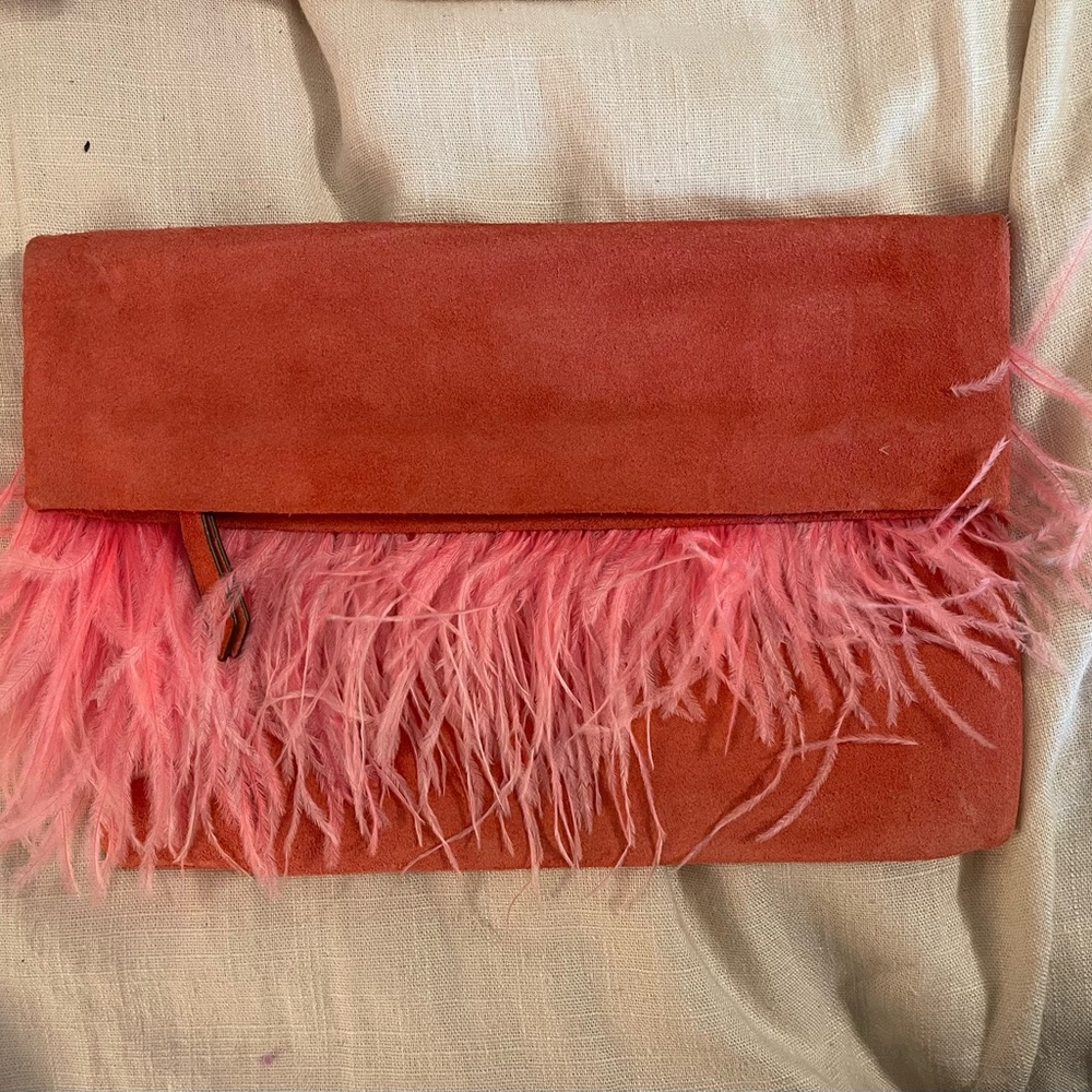 Banana Republic Pink Feathered Wristlet Clutch